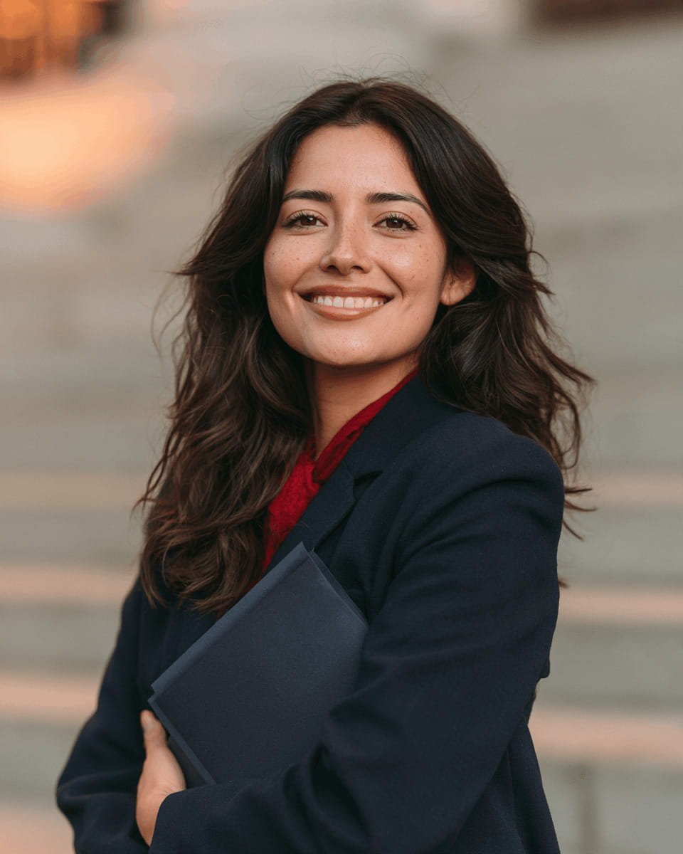 A new U.S. citizen smiling, holding her naturalization certificate