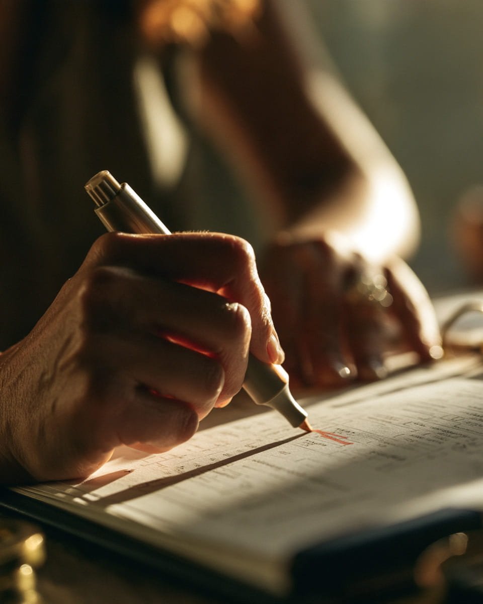 Close-up of hands reviewing a checklist