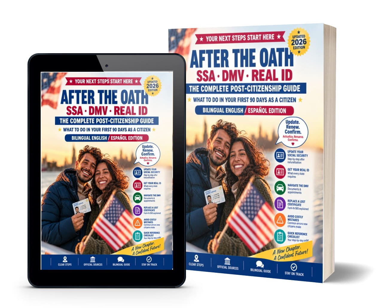 After the Oath guide mockup, English and Spanish edition